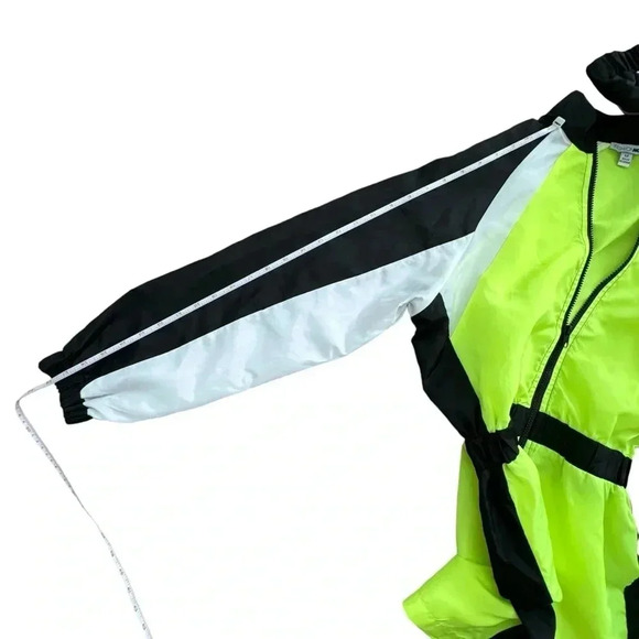 Neon Green/Yellow Wind Breaker Dress - Half Zipper Long Sleeves - Picture 10 of 10
